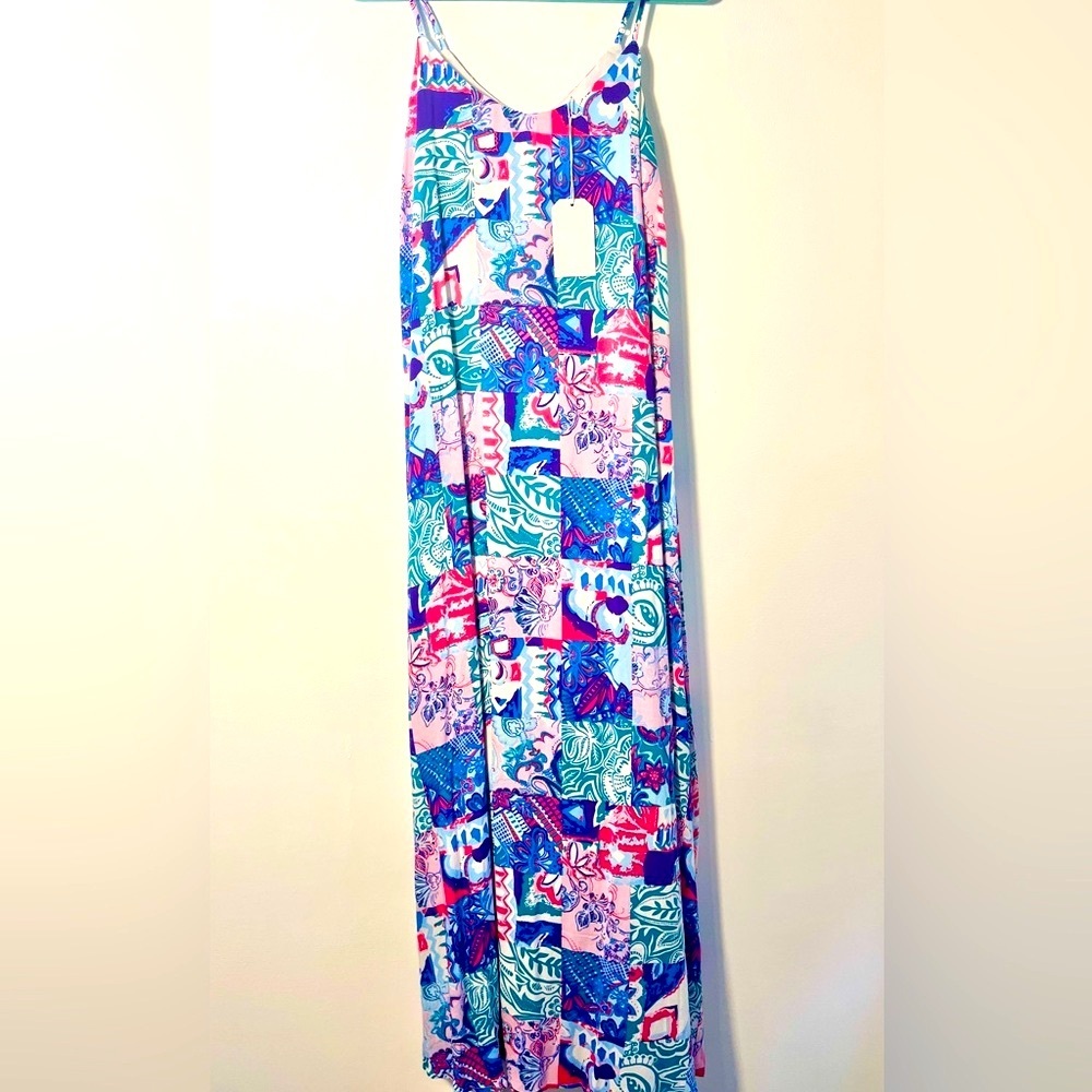 Emily Wonder Maxi Dress Pink and blue Floral spaghetti strap dress size M NWT - Picture 7 of 7